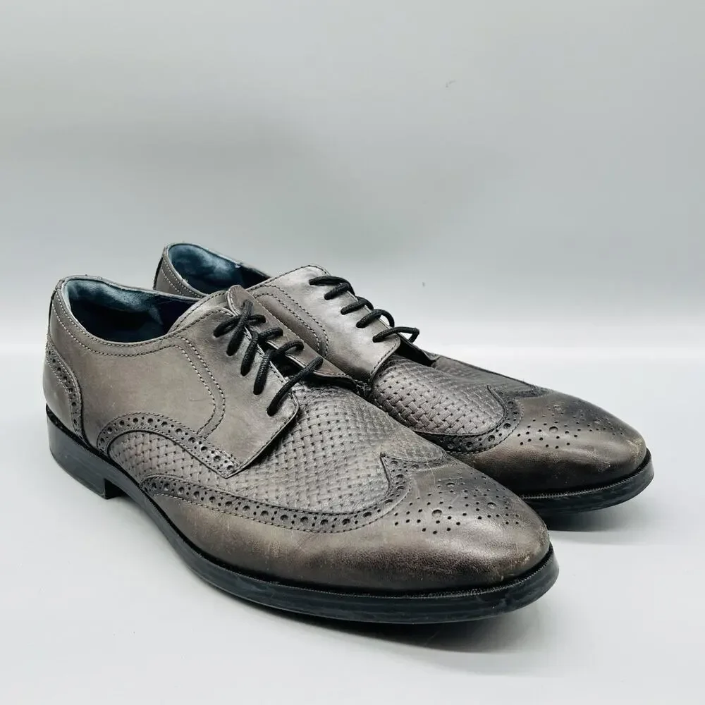 Cole Haan Shoes Mens 10.5 Gray Leather Grand OS Wingtip Oxford Dress Brogue